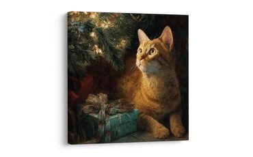 VÁNOČNÍ OBRAZ SVÁTEČNÍ CHVÍLE S KOČKOU - VÁNOČNÍ A ZIMNÍ OBRAZY - OBRAZY