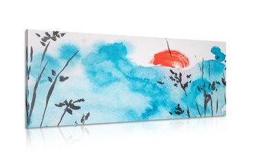 WANDBILD JAPANISCHER BLAUER HIMMEL UND ROTE SONNE - BILDER VON NATUR UND LANDSCHAFT - BILDER