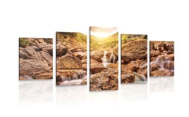 QUADRO IN 5 PARTI CASCATA ALPINA - QUADRI DI NATURA E PAESAGGIO - QUADRI