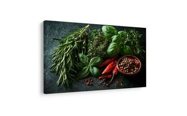 TABLEAU SUR TOILE – HERBES ET ÉPICES SUR LA TABLE - IMAGES DE NOURRITURE ET DE BOISSONS - TABLEAUX