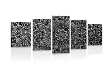 IMPRESSION SUR TOILE EN 5 PARTIES MANDALA ORIENTAL EN NOIR ET BLANC - IMPRESSIONS SUR TOILE NOIR ET BLANC - IMPRESSION SUR TOILE