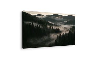 TABLEAU SUR TOILE – FORÊTS DE MONTAGNE BRUMEUSES À L’AUBE - TABLEAUX FORÊT - TABLEAUX