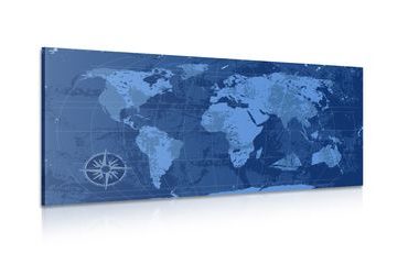 CANVAS PRINT RUSTIC MAP OF THE WORLD IN BLUE - PICTURES OF MAPS - PICTURES