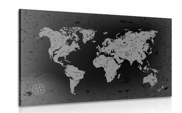 CANVAS PRINT OLD WORLD MAP ON AN ABSTRACT BACKGROUND IN BLACK AND WHITE - PICTURES OF MAPS - PICTURES