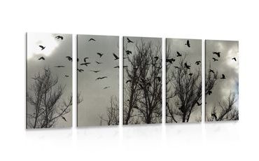 5-PIECE CANVAS PRINT FLOCK OF CROWS - PICTURES OF NATURE AND LANDSCAPE - PICTURES