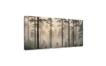 TABLEAU EN 5 PARTIES – ARBRE DE VIE DANS LA BRUME - TABLEAUX FORÊT - TABLEAUX