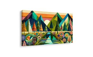 WANDBILD BUNTE BERGE UND BÄUME - BILDER VON BERGEN - BILDER