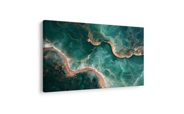 TABLEAU SUR TOILE – CÔTE TURQUOISE AUX TOUCHES D’OR - TABLEAUX EN MARBRE - TABLEAUX