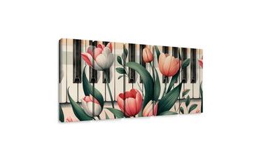 5-DÍLNÝ OBRAZ KLAVÍR A TULIPÁNY V KVĚTINOVÉ SYMFONII - OBRAZY KVĚTŮ - OBRAZY