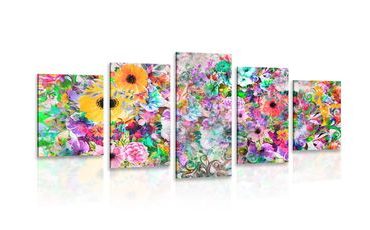 5-PIECE CANVAS PRINT COLORFUL FLOWERS - PICTURES FLOWERS - PICTURES