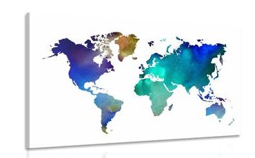 CANVAS PRINT COLORED MAP OF THE WORLD IN WATERCOLOR - PICTURES OF MAPS - PICTURES