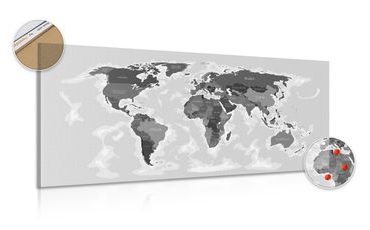 DECORATIVE PINBOARD BEAUTIFUL MAP WITH A BLACK AND WHITE TOUCH - PICTURES ON CORK - PICTURES