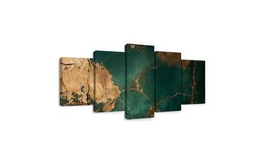 TABLEAU EN 5 PARTIES – ABSTRACTION ÉMERAUDE ET OR - TABLEAUX EN MARBRE - TABLEAUX