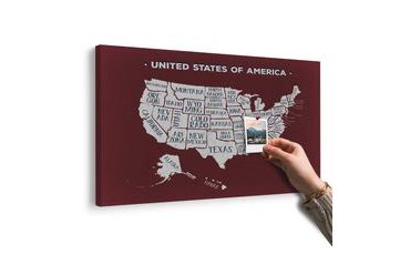 OBRAZ NA KORKU NAUČNÁ MAPA USA S BORDÓ POZADÍM - OBRAZY NA KORKU - OBRAZY
