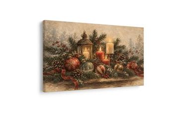 TABLEAU SUR TOILE – NATURE MORTE DE L’AVENT AUX BOUGIES - TABLEAUX DE NOËL ET D’HIVER - TABLEAUX