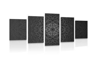 5-PIECE CANVAS PRINT ORNAMENTAL MANDALA IN BLACK AND WHITE - PICTURES FENG SHUI - PICTURES