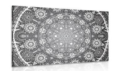 IMPRESSION SUR TOILE MANDALA ORNEMENTAL AVEC DE LA DENTELLE EN NOIR ET BLANC - IMPRESSIONS SUR TOILE NOIR ET BLANC - IMPRESSION SUR TOILE