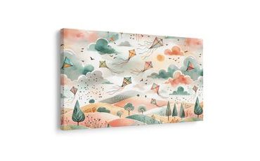 OBRAZ LATAWCE NA NIEBIE NAD KOLOROWĄ SCENERIĄ - OBRAZY DZIECIĘCE - OBRAZY