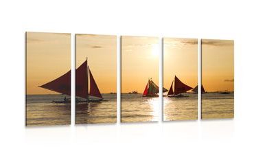 IMPRESSION SUR TOILE EN 5 PARTIES MAGNIFIQUE COUCHER DE SOLEIL SUR LA MER - IMPRESSION SUR TOILE DE NATURE ET PAYSAGE - IMPRESSION SUR TOILE