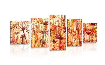5-PIECE CANVAS PRINT DANDELION IN SHADES OF ORANGE - PICTURES FLOWERS - PICTURES
