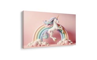 TABLEAU SUR TOILE – LICORNE MAGIQUE AVEC ARC-EN-CIEL - TABLEAUX D'ANIMAUX POUR ENFANTS - TABLEAUX