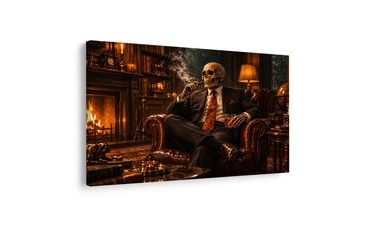 QUADRO SU TELA – SCHELETRO IN POLTRONA CON SIGARO - QUADRI HALLOWEEN E HORROR - STAMPE E QUADRI