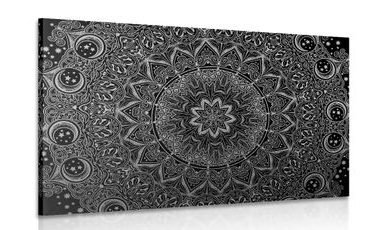 OBRAZ ORIENTÁLNA MANDALA V ČIERNOBIELOM PREVEDENÍ - ČIERNOBIELE OBRAZY - OBRAZY