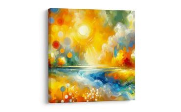 OBRAZ KVĚTINOVÁ POLE A LESKLÁ HLADINA - OBRAZY PŘÍRODY A KRAJINY - OBRAZY