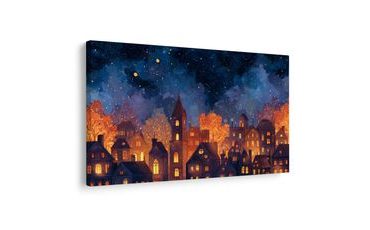 OBRAZ KOUZLO VÁNOČNÍ VESNICE - BAREVNÉ DOMY - OBRAZY