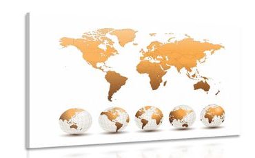 CANVAS PRINT GLOBES WITH A WORLD MAP - PICTURES OF MAPS - PICTURES