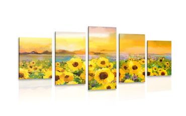 QUADRO IN 5 PARTI CAMPO DI GIRASOLI - QUADRI DI NATURA E PAESAGGIO - QUADRI