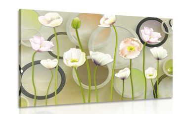 CANVAS PRINT WHITE POPPIES ON AN ABSTRACT BACKGROUND - PICTURES FLOWERS - PICTURES