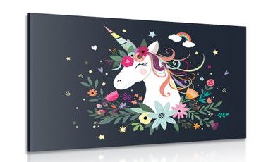 CANVAS PRINT CUTE UNICORN - CHILDRENS PICTURES - PICTURES