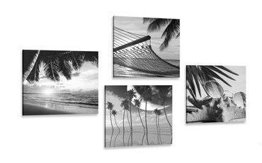 CANVAS PRINT SET STILL LIFE OF THE SEA IN BLACK AND WHITE - SET OF PICTURES - PICTURES