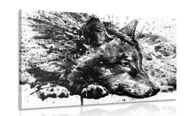 CANVAS PRINT WOLF IN WATERCOLOR DESIGN IN BLACK AND WHITE - PICTURES OF ANIMALS - PICTURES