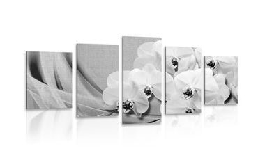 5-PIECE CANVAS PRINT ORCHID ON A CANVAS IN BLACK AND WHITE - BLACK AND WHITE PICTURES - PICTURES