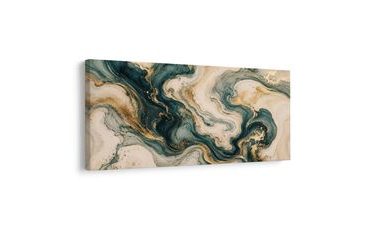 TABLEAU SUR TOILE – ABSTRACTION CRÈME AU FLUX TURQUOISE - TABLEAUX EN MARBRE - TABLEAUX