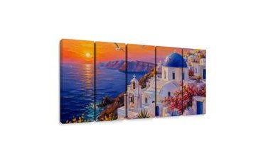 5-TEILIGES WANDBILD KÜSTE VON SANTORIN BEI SONNENUNTERGANG - BILDER MEER UND STRAND - BILDER