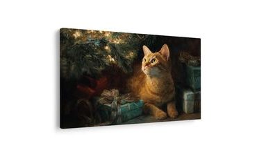 OBRAZ VÁNOČNÍ KOČKY UŽÍVAJÍCÍ SI VÁNOČNÍ POHODU - VÁNOČNÍ A ZIMNÍ OBRAZY - OBRAZY