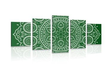5-PIECE CANVAS PRINT DELICATE ETHNIC MANDALA IN GREEN DESIGN - PICTURES FENG SHUI - PICTURES