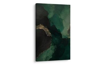 TABLEAU SUR TOILE – ABSTRACTION VERTE AUX LIGNES DORÉES - IMAGES FORMES ABSTRAITES - TABLEAUX