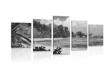 5-PIECE CANVAS PRINT BEACH ON THE ISLAND OF LA DIGUO IN BLACK AND WHITE - BLACK AND WHITE PICTURES - PICTURES