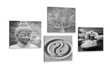 BILDERSET SCHWARZ-WEISSES BUDDHA-STILLLEBEN - BILDERSETS - BILDER