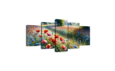 WANDBILD ROTE MOHNBLUMEN IM MEER DER WIESENBLUMEN - WANDBILDER FELDER UND WIESEN - BILDER