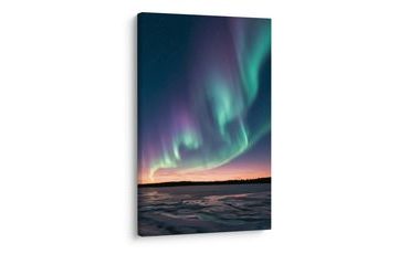 TABLEAU SUR TOILE – PAYSAGE HIVERNAL SOUS L’AURORE - TABLEAUX DES AURORES BORÉALES - TABLEAUX