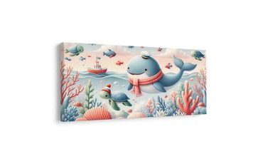 OBRAZ VELRYBA A ŽELVA V OCEÁNU - DĚTSKÉ OBRAZY ZVÍŘÁTKA - OBRAZY