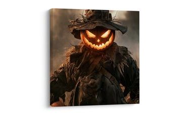 WANDBILD BRENNENDE HALLOWEEN-VOGELSCHEUCHE AUF DEM FELD - HALLOWEEN- UND HORROR-BILDER - BILDER