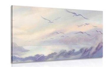 CANVAS PRINT BIRDS FLYING OVER THE LANDSCAPE - PICTURES OF NATURE AND LANDSCAPE - PICTURES