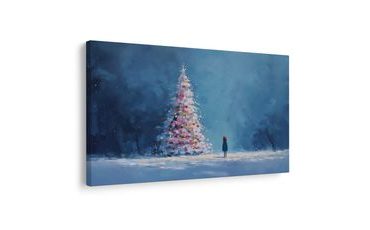 OBRAZ VÁNOČNÍ STROM A OSAMĚLÝ POUTNÍK - VÁNOČNÍ A ZIMNÍ OBRAZY - OBRAZY