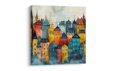 OBRAZ POHÁDKOVÁ MĚSTSKÁ KRAJINA - BAREVNÉ DOMY - OBRAZY